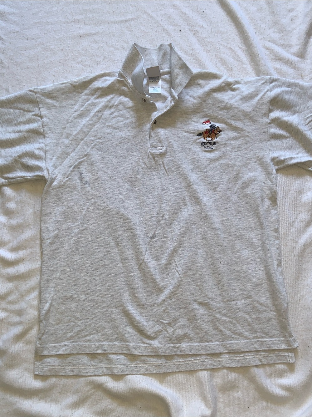 NYPD MOUNTED UNIT pique cotton polo shirt men’s XL nwot light gray w embroidery